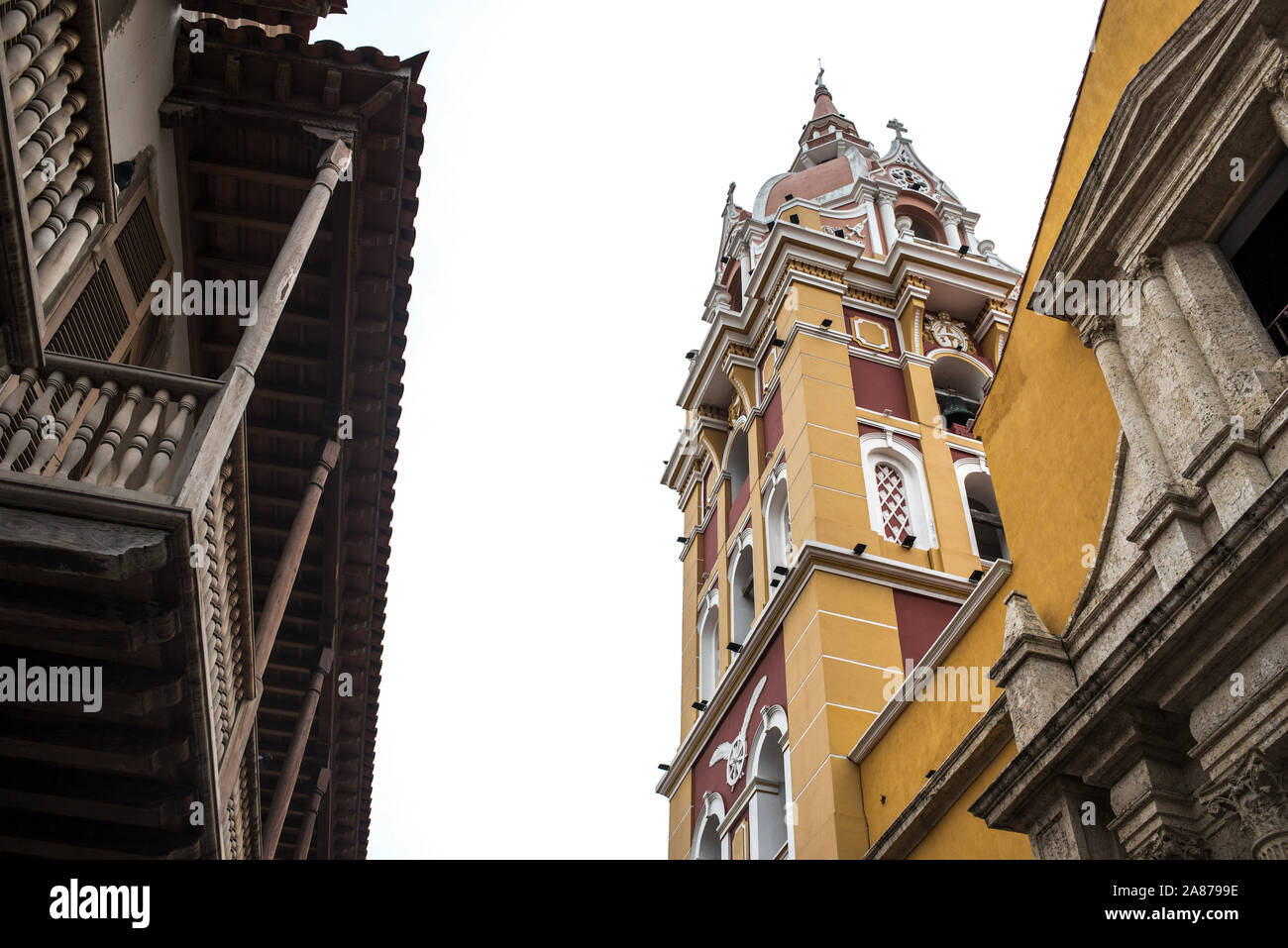 Cartagena, Colombia. Cathedral tower in the old town Stock Photo