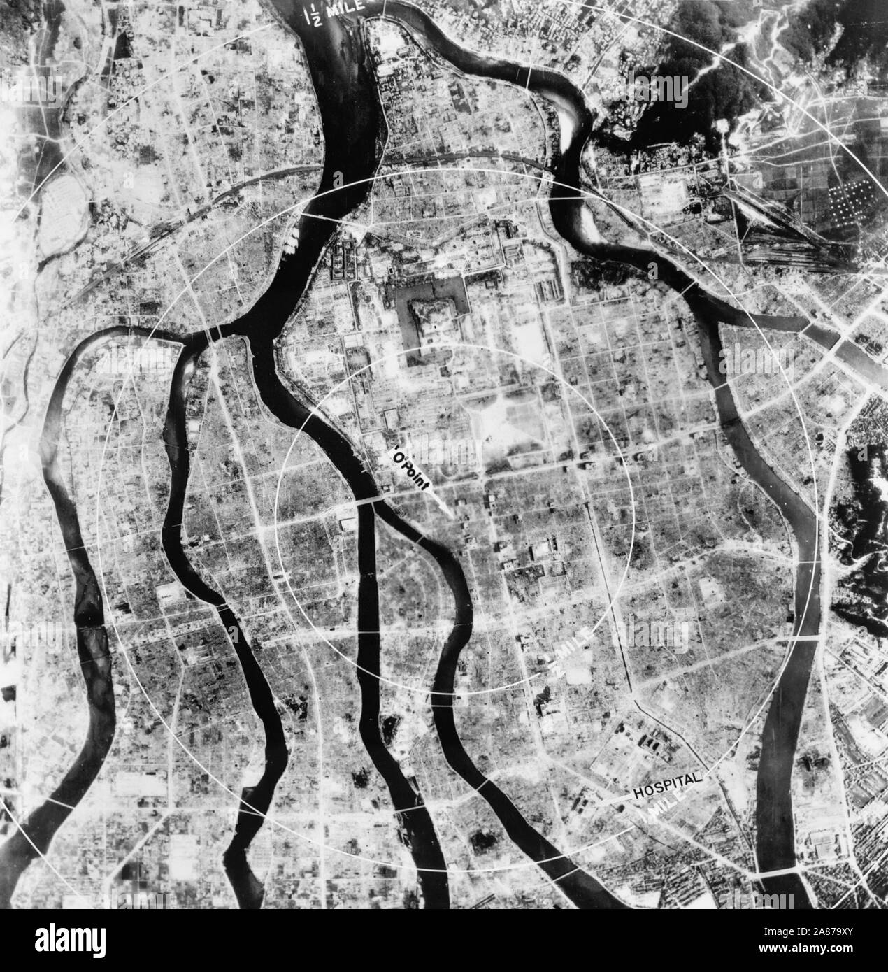 Aerial view of Hiroshima after the bomb, August 1945 Stock Photo