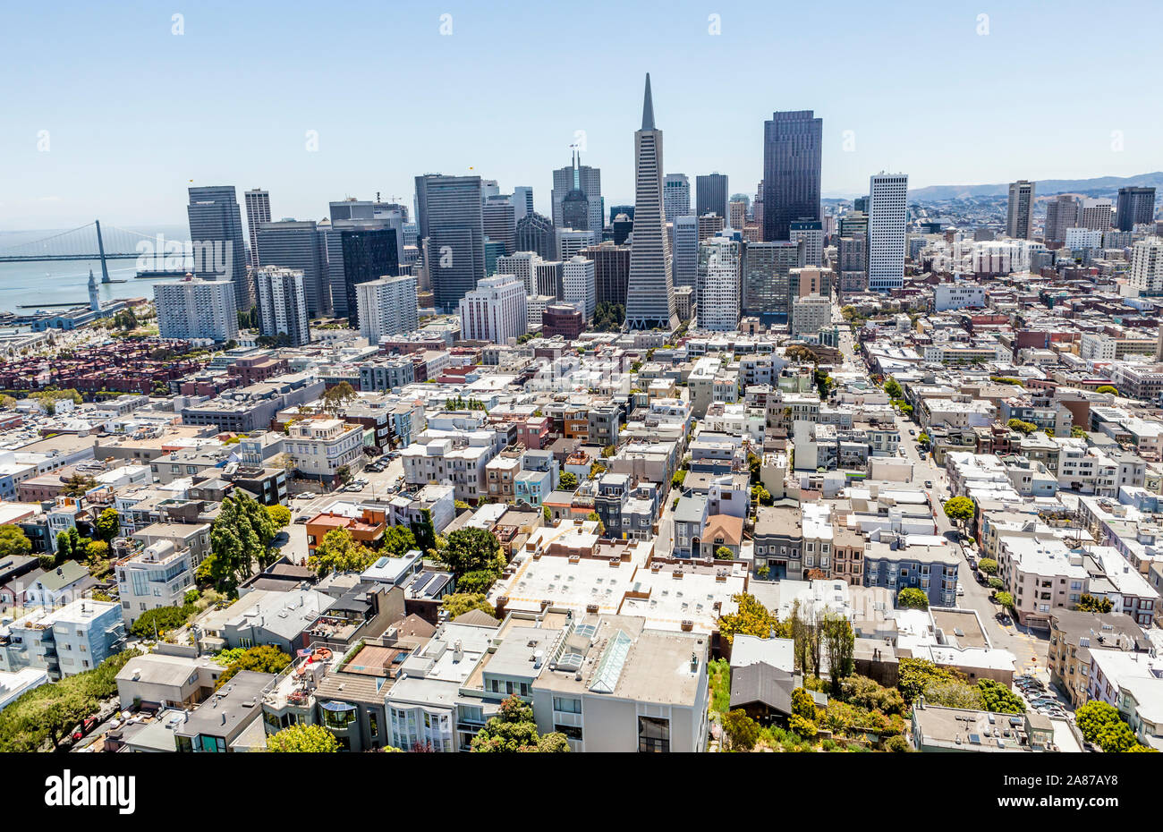 The view looking south from the top of Coit Tower in San Fransisco, California, USA. Stock Photo