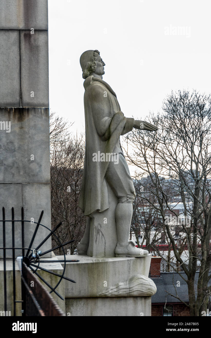 Statue of Roger Williams, founder of Rhode Island, in Prospect Terrace Park on Congdon Street in the College Hill section of Providence, Rhode Island. Stock Photo