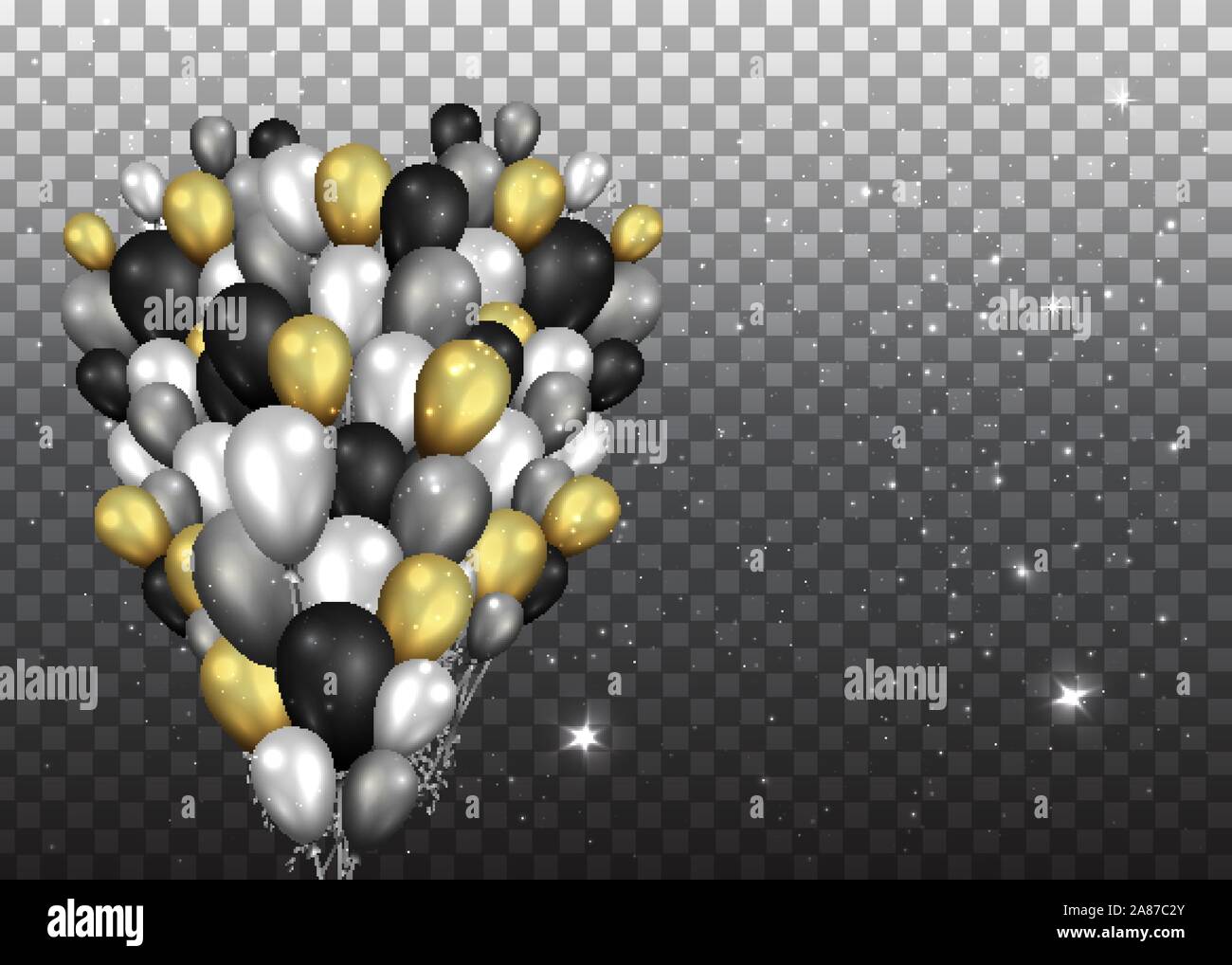 Set of golden black and silver balloons for birthday, for event design anniversary, celebration