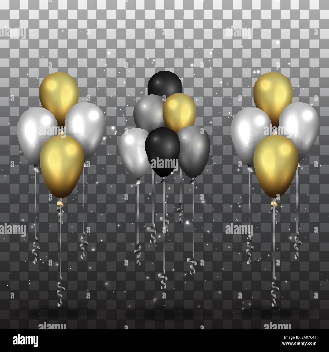Set of golden black and silver balloons for birthday, for event design ...