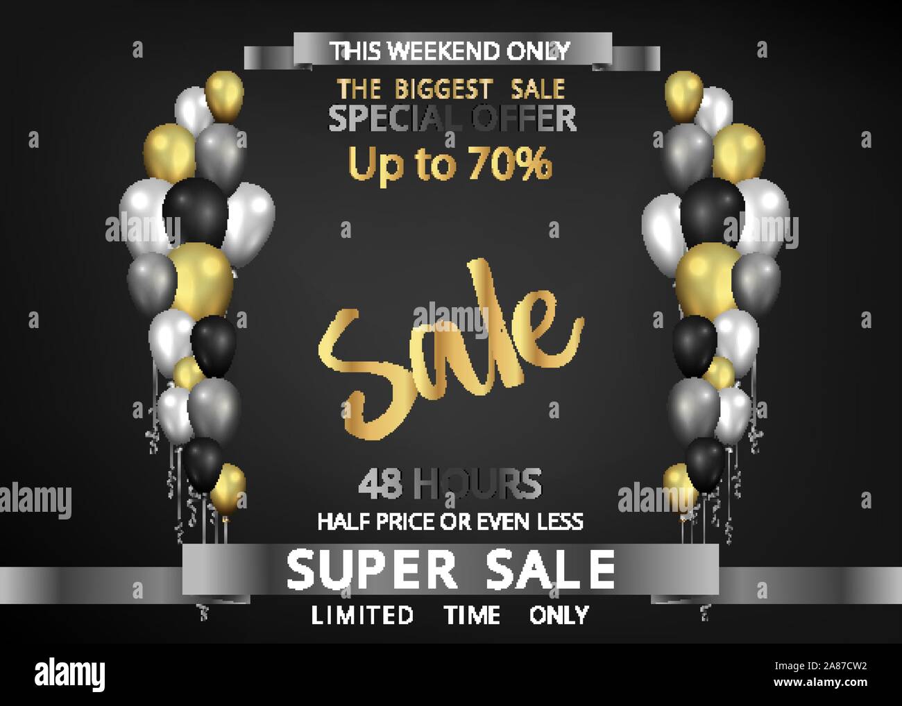 Vector promotion sale flyer, creative golden black and silver