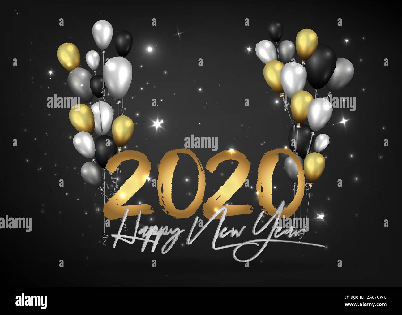 Golden black and silver elegant happy new year 2020 background with ...