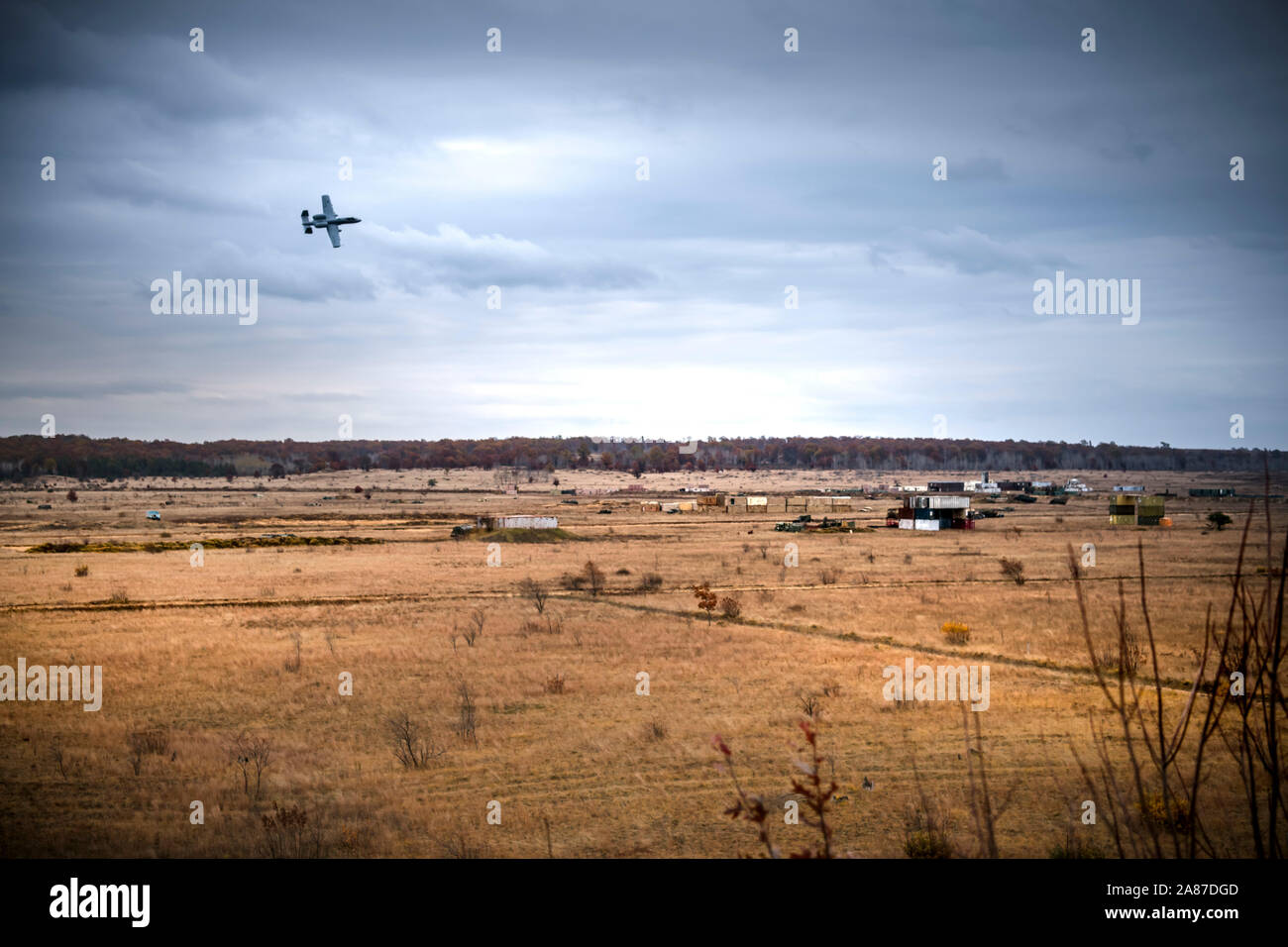 Joint Terminal Attack Controllers from the Latvian National Armed Forces conduct close air support training with A-10 Thunderbolt II aircraft assigned to the 107th Fighter Squadron, Selfridge Air National Guard Base, Mich., at Grayling Aerial Gunnery Range in Waters, Mich., October 29, 2019.    Michigan and Latvia have been linked under the U.S. National Guard Bureau's State Partnership Program since 1993. The collaboration between JTACs in the Latvian National Armed Forces and the Michigan Air National Guard has been one of the most productive examples of bilateral defense cooperation in the Stock Photo