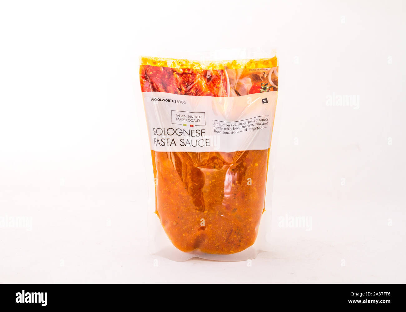 Alberton, South Africa - a bag of Woolworths Food bolognese pasta sauce  isolated on a clear background image with copy space Stock Photo - Alamy
