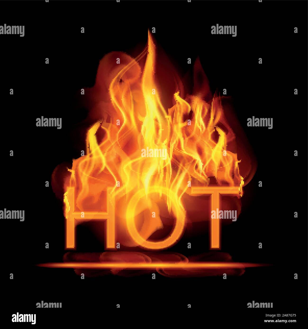 Abstract fire flames vector background. Illustration Hot Fire with glowing text in flames Stock Vector