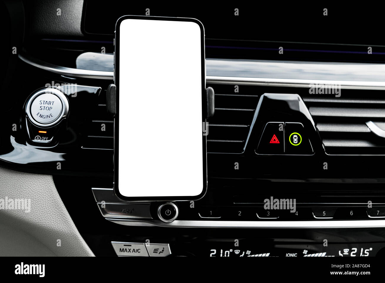 Smartphone in a car use for Navigate or GPS. Driving a car with