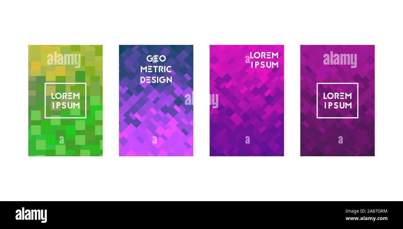 Cards set with pixel texture. Vector illustration. Modern design. Stock Vector