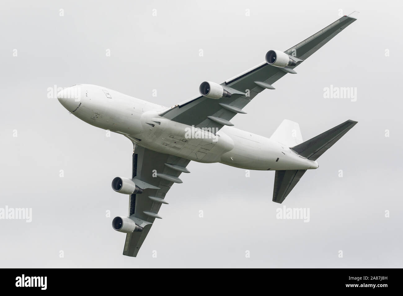 YPSILANTI, MICHIGAN / USA - August 25, 2018: A Boeing 747 owned by Kalitta Air performs a flyby at the 2018 Thunder Over Michigan Airshow. Stock Photo