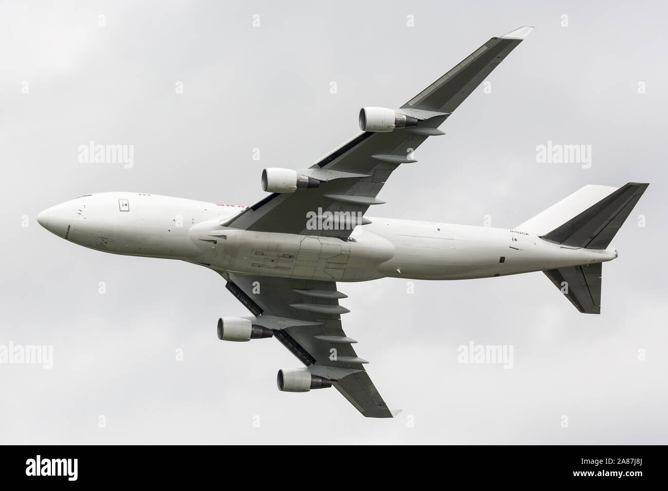 YPSILANTI, MICHIGAN / USA - August 25, 2018: A Boeing 747 owned by Kalitta Air performs a flyby at the 2018 Thunder Over Michigan Airshow. Stock Photo