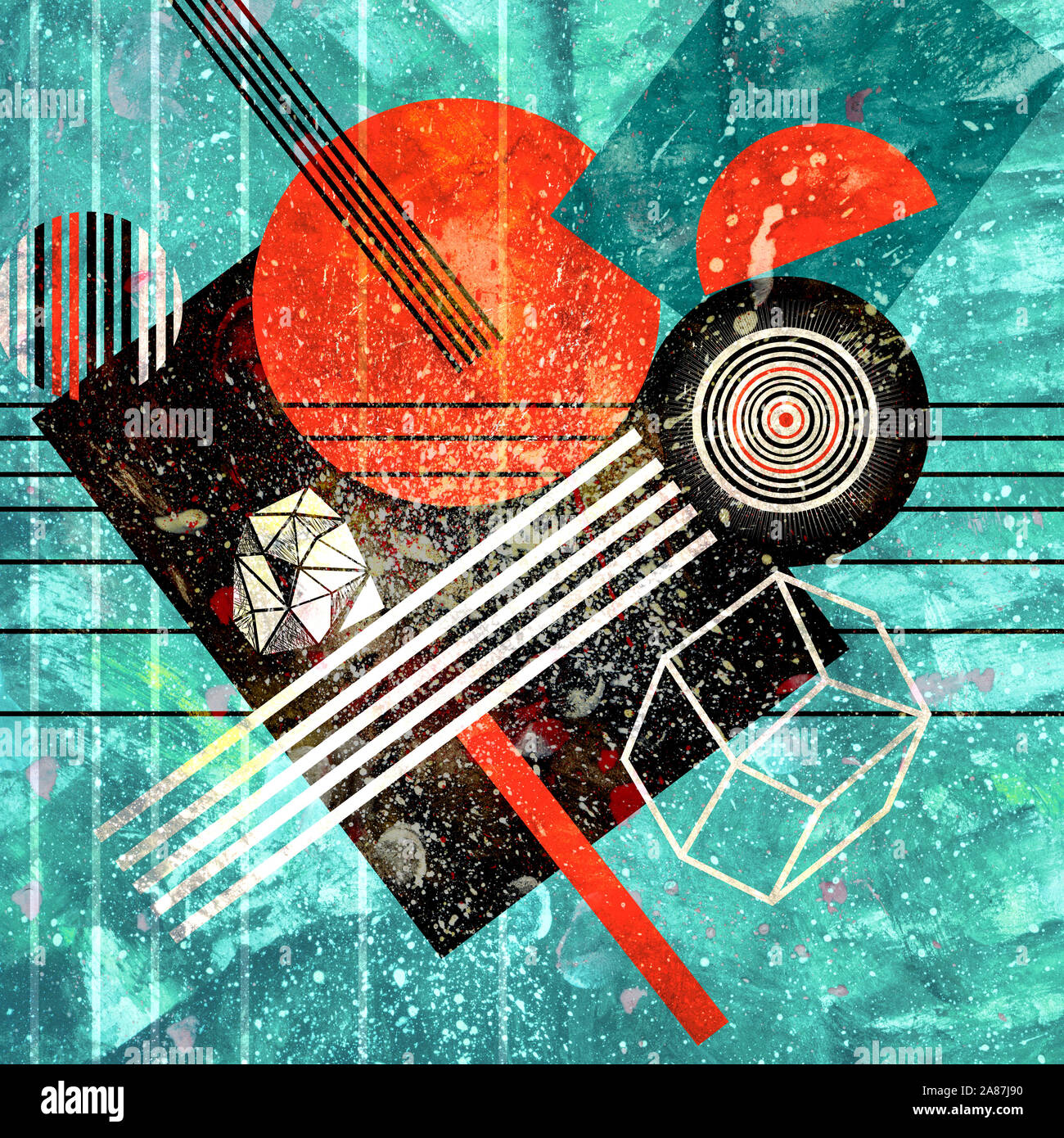 Abstract watercolor background with geometric color objects and ...