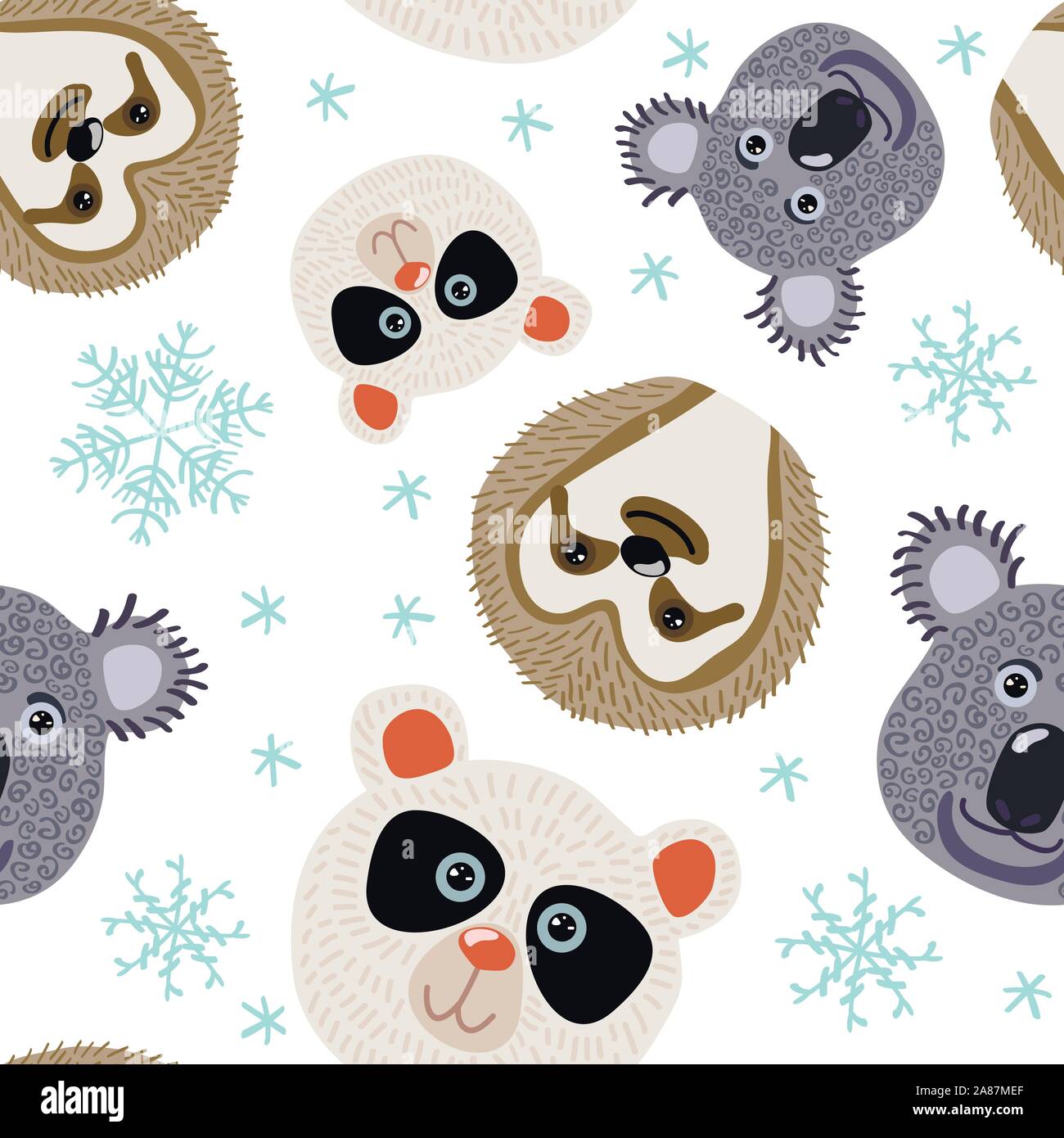 Vector seamless pattern with koala, panda and sloth Stock Vector Image ...