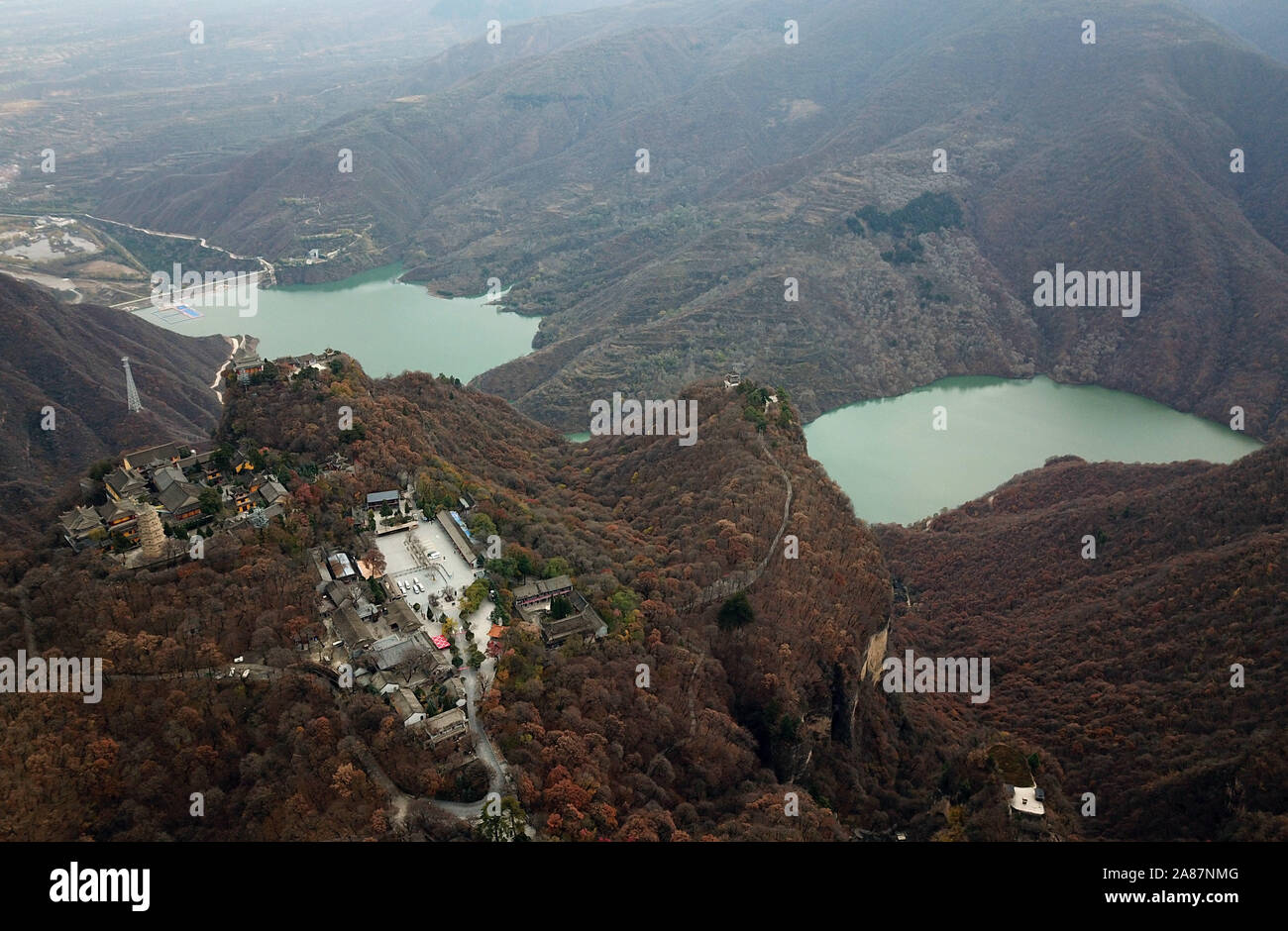 Pingliang. 6th Nov, 2019. Aerial photo taken on Nov. 6, 2019 shows the scenery of Kongtong Mountain in Pingliang, northwest China's Gansu Province. Credit: Ma Ning/Xinhua/Alamy Live News Stock Photo