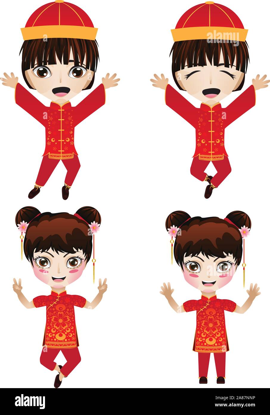 Cute cartoon characters boy and girl in traditional chinese outfit Stock  Vector Image & Art - Alamy