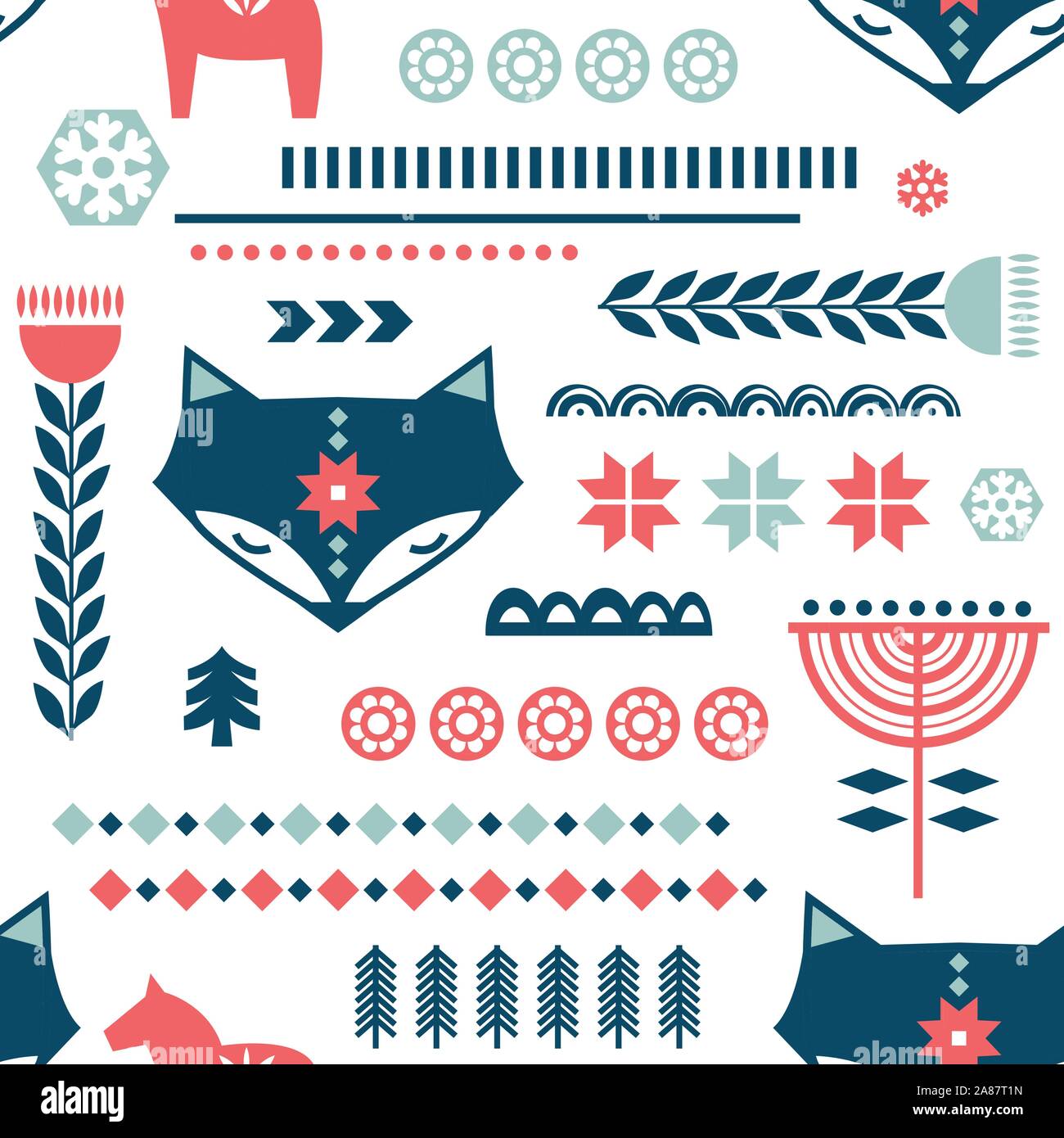 Winter folk art seamless pattern in Scandinavian, Nordic style Stock ...