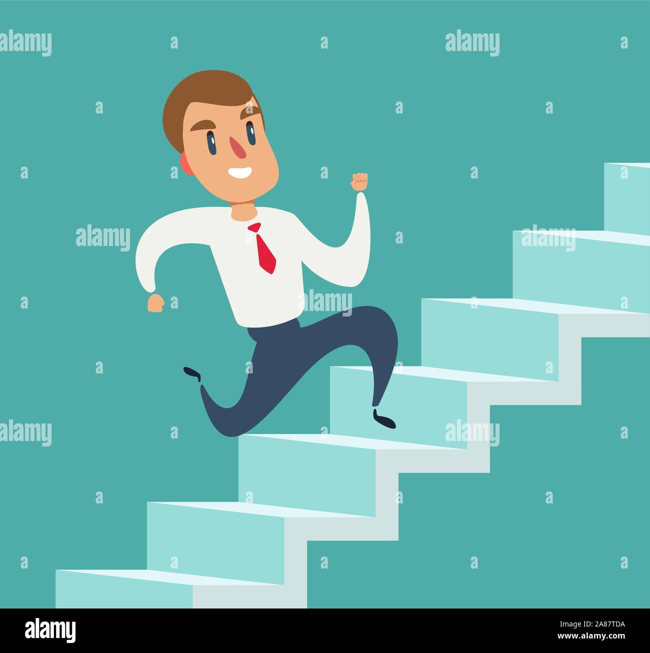 Businessman running up stair to success. Stair step to success