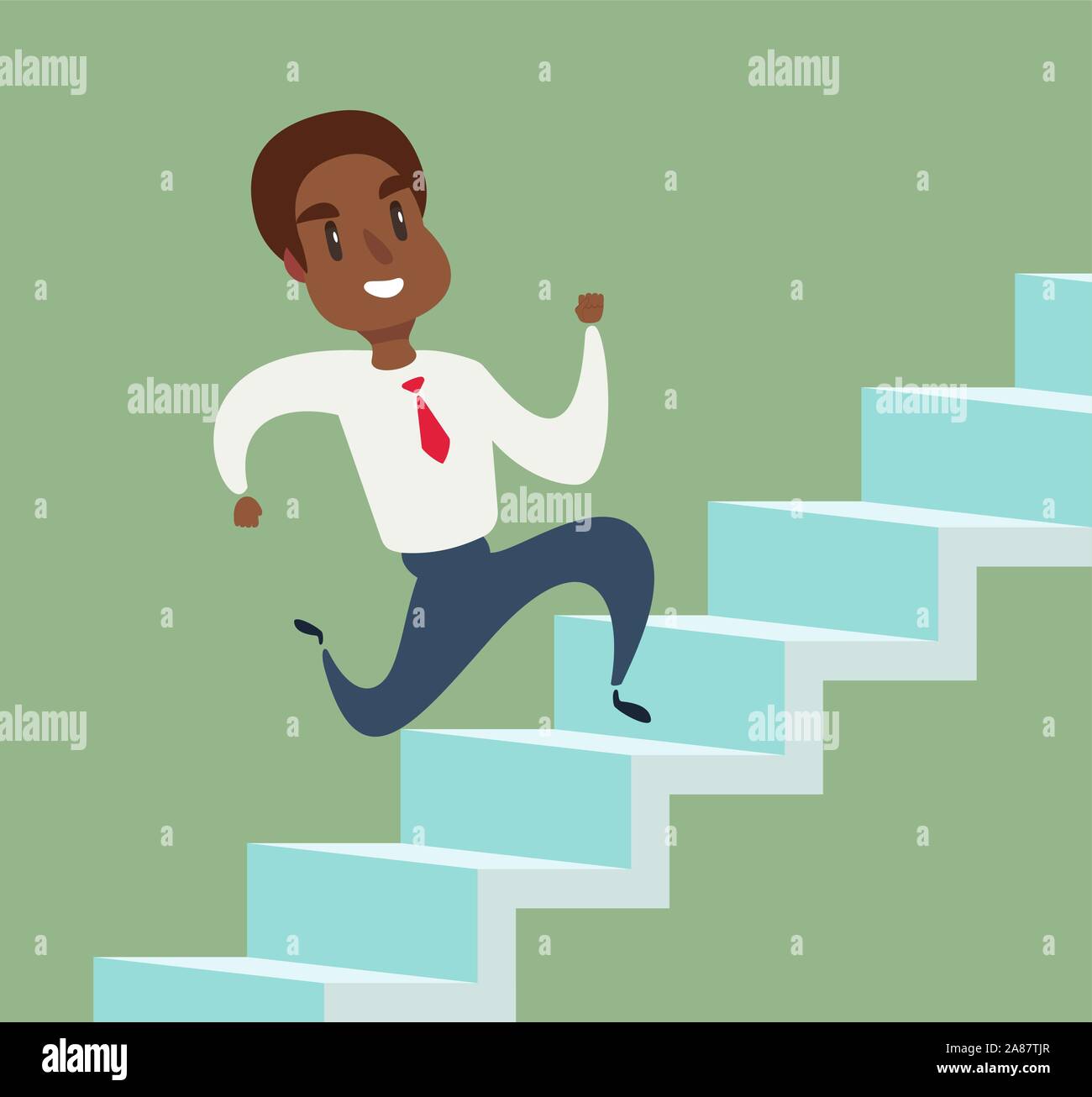 Black african american businessman running up stair to success. Stair