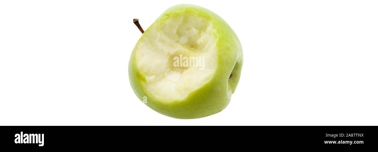 Green apple bitten on a white background. Isolated Stock Photo