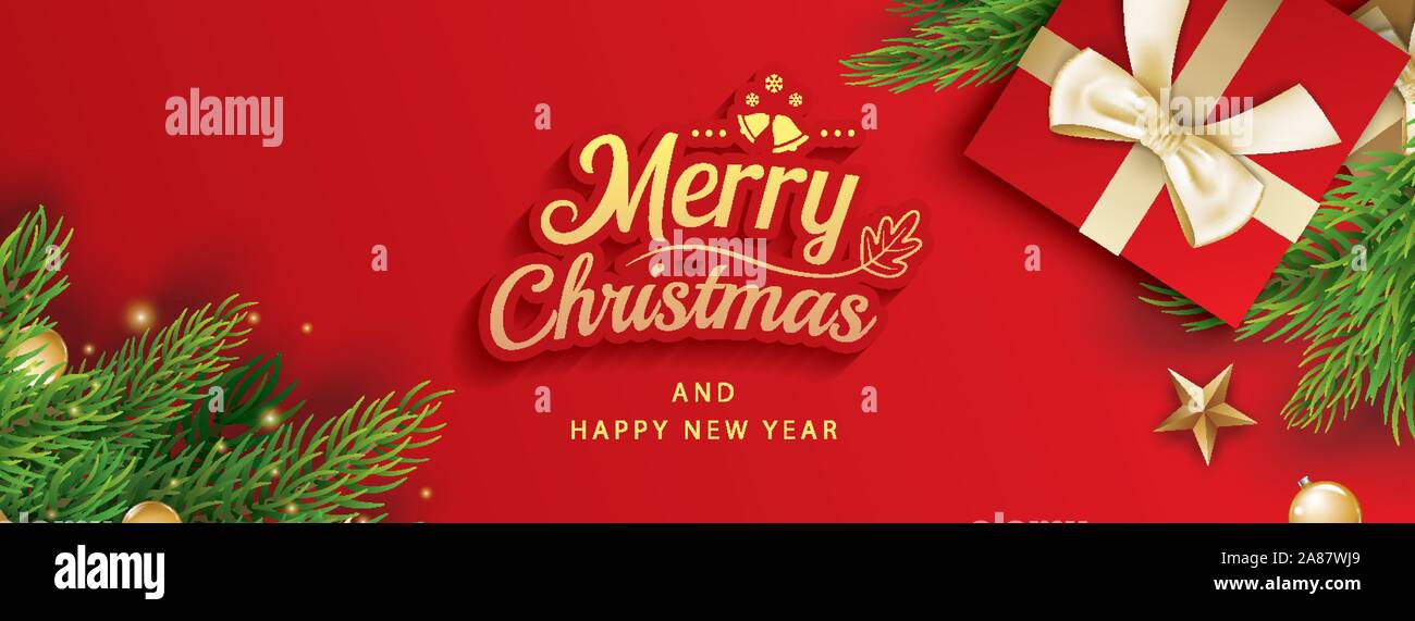 Merry christmas and happy new year greeting card banner template