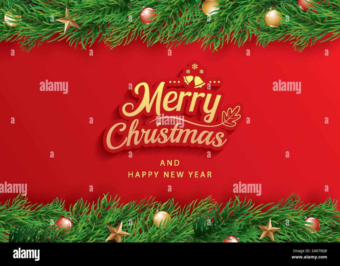 Merry Christmas And Happy New Year Greeting Card Banner Template