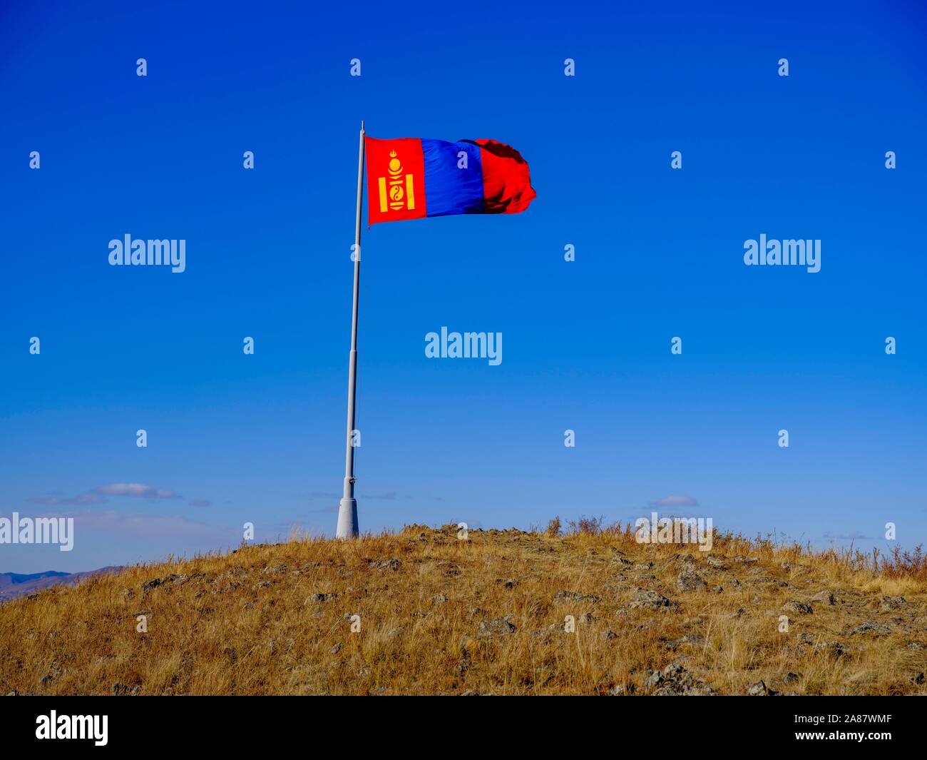 Mongolian national flag on a summit, Ulan Bator, Mongolia Stock Photo