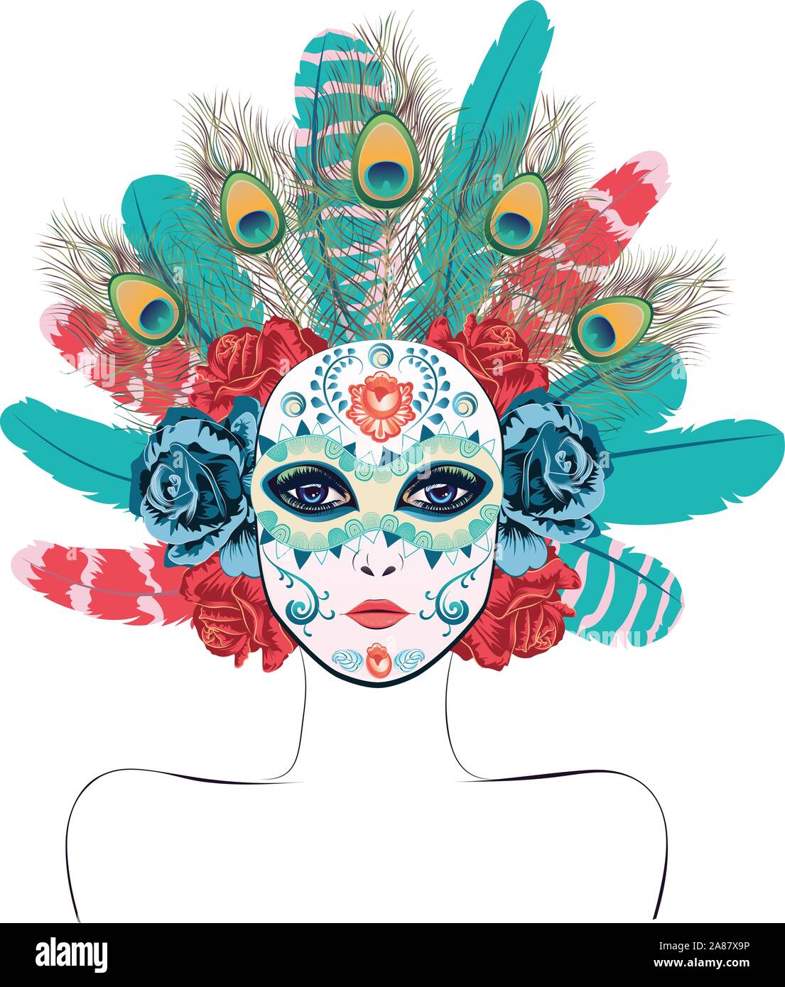 Carnival face mask decorated with roses and feathers Stock Vector Image