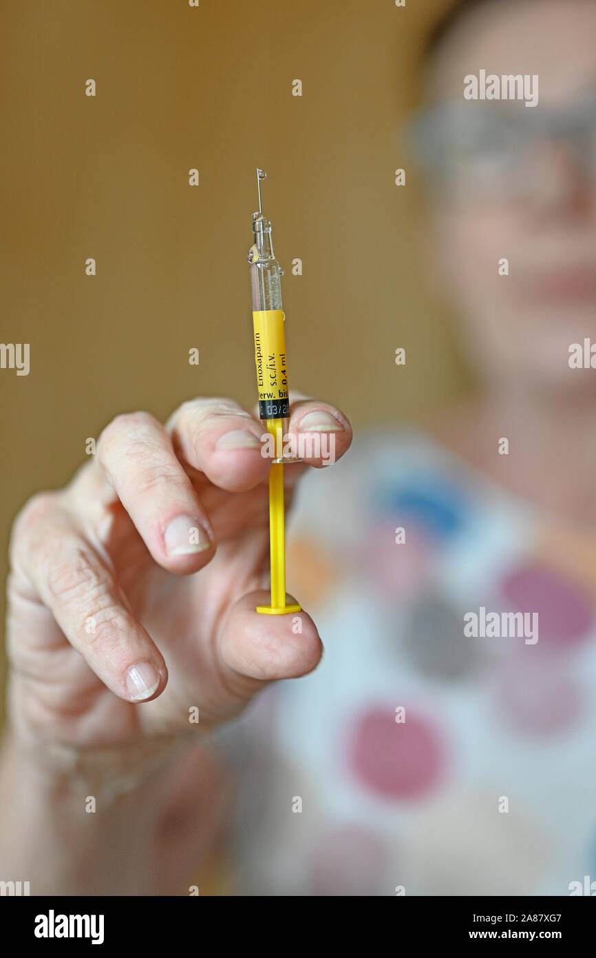 Prepare syringe for blood dilution, Germany Stock Photo