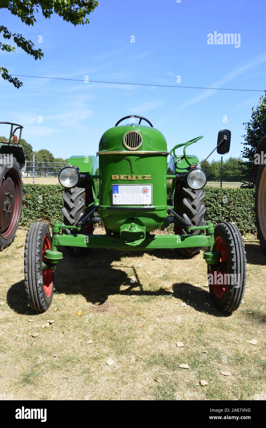 old green deutz tractor on a classic car event, Rinteln, Germany