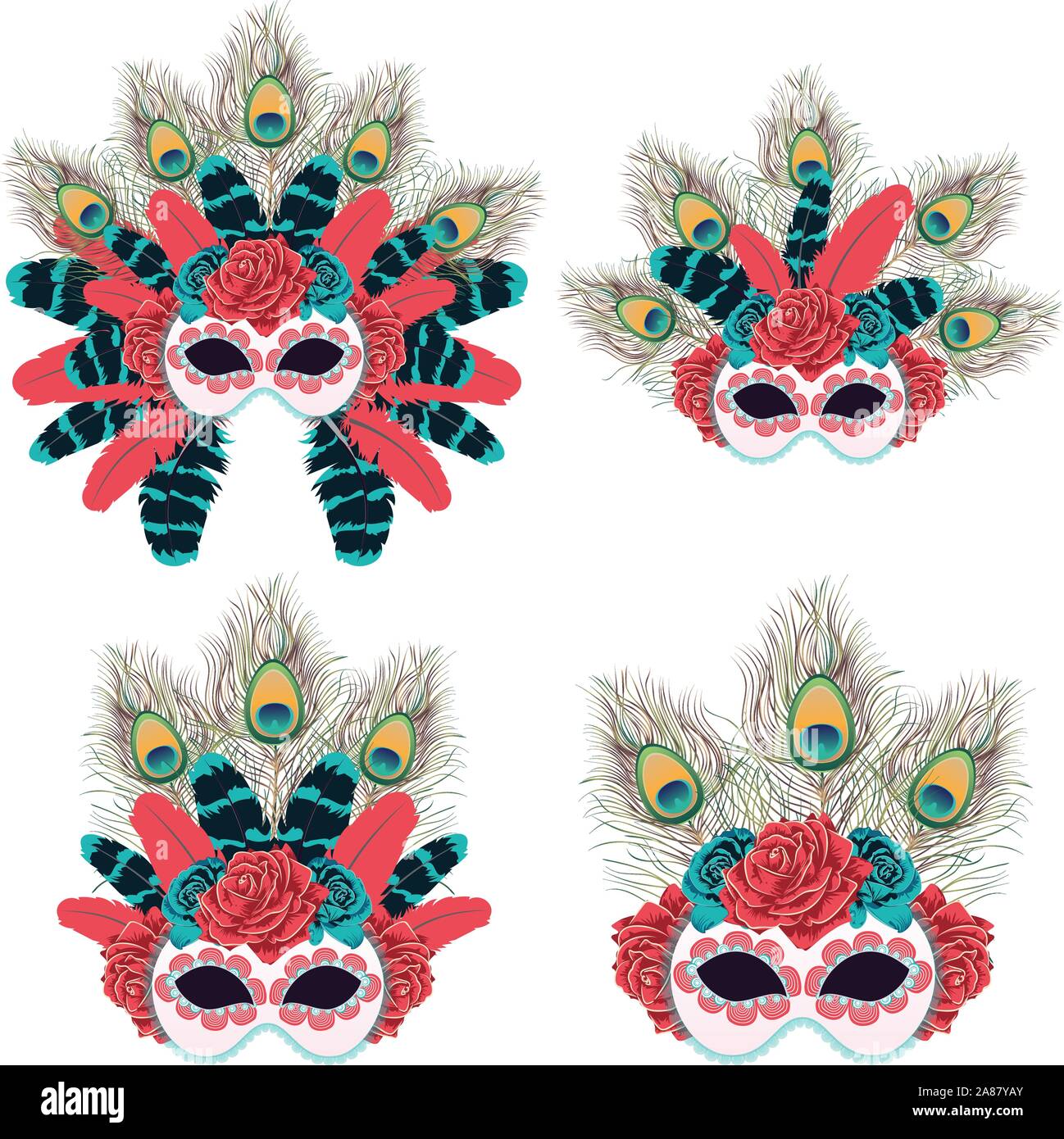 Carnival face mask decorated with roses and feathers Stock Vector Image
