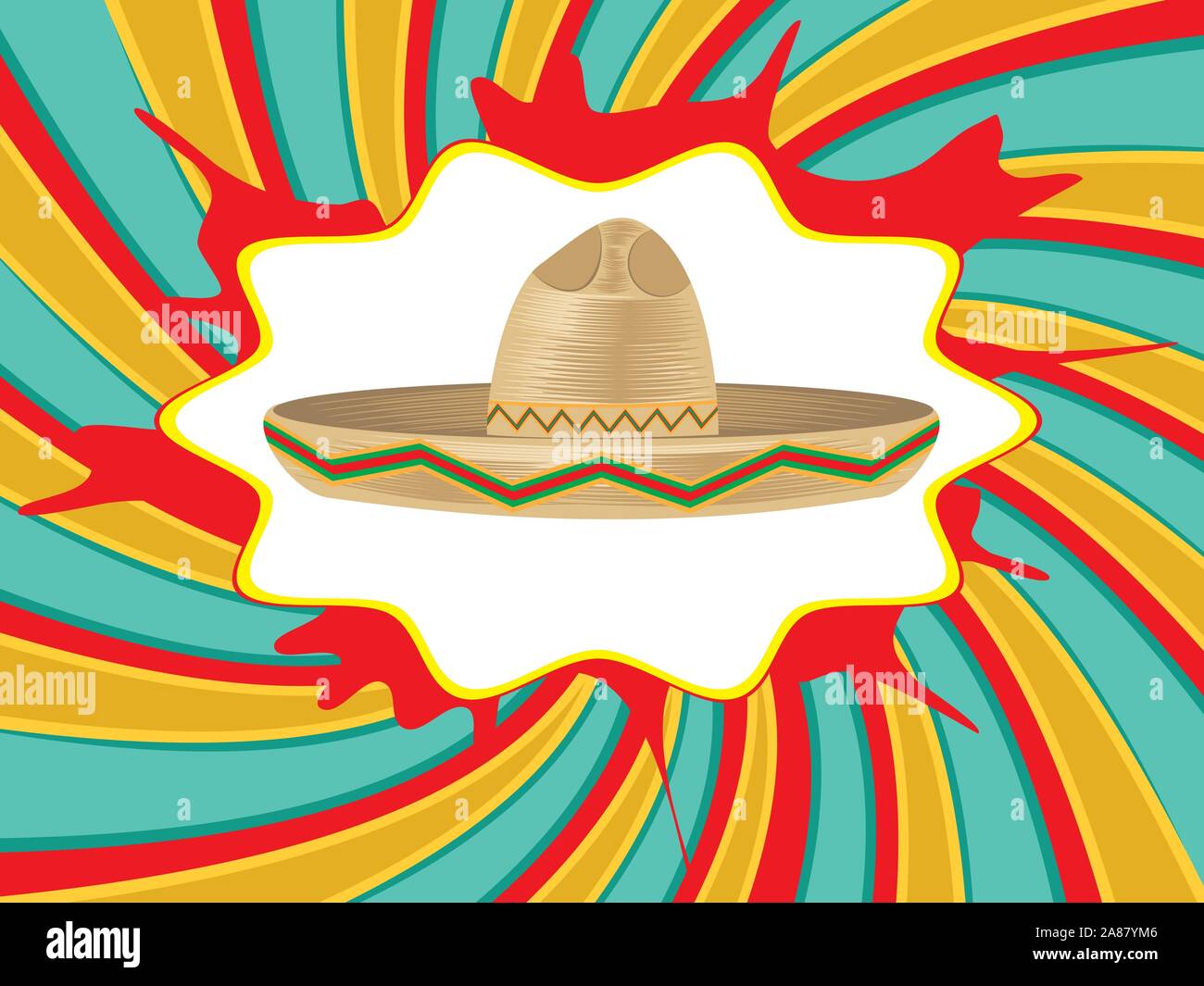 Colorful mexican hat, sombrero straw hat icon. Stock Vector