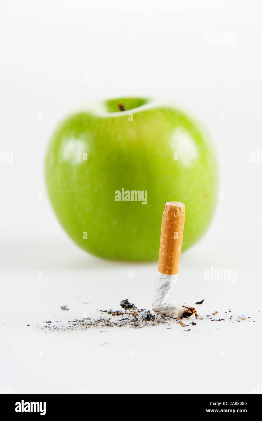 Quitting smoking and replacing it with a healthy life Stock Photo