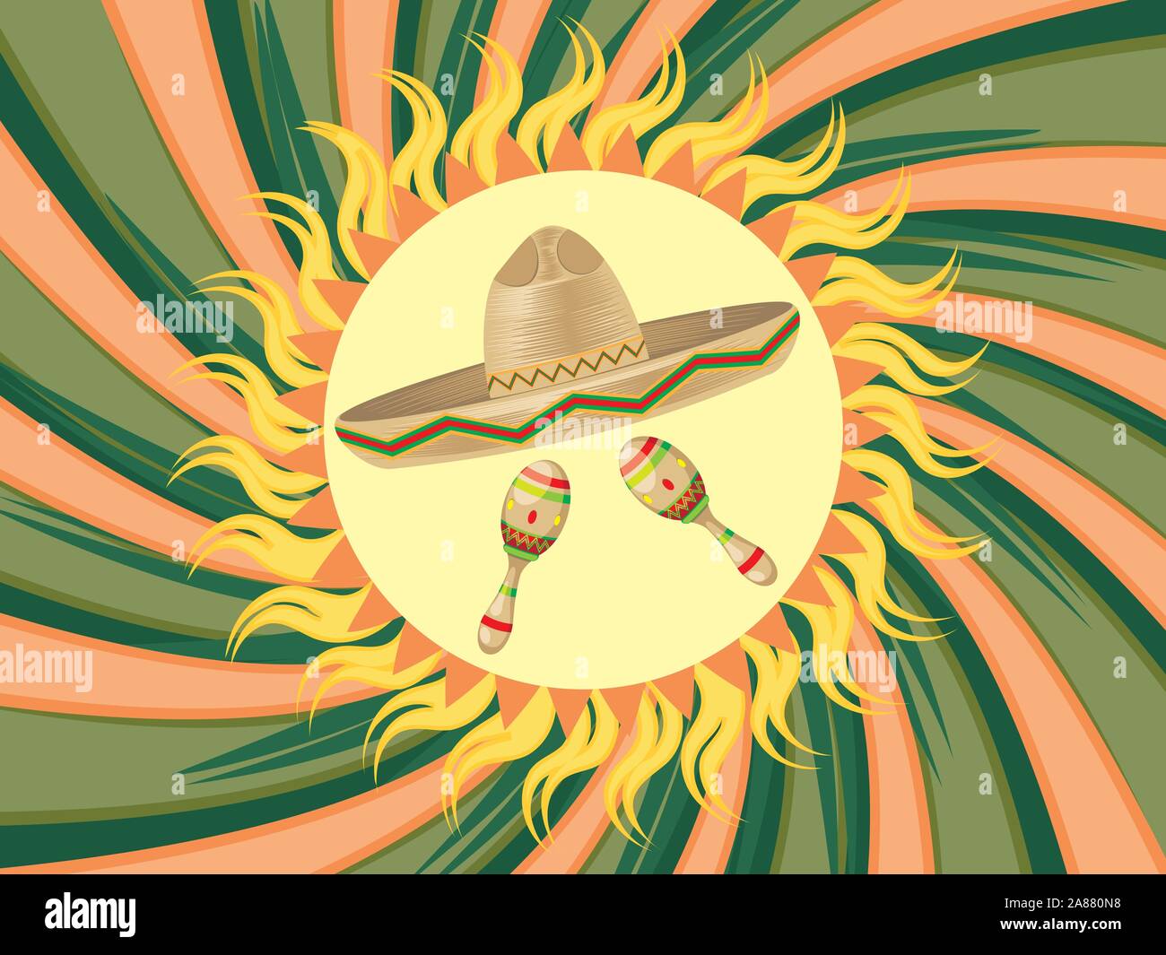 Mexican straw hat sombrero and decorative maracas Stock Vector Image & Art Alamy
