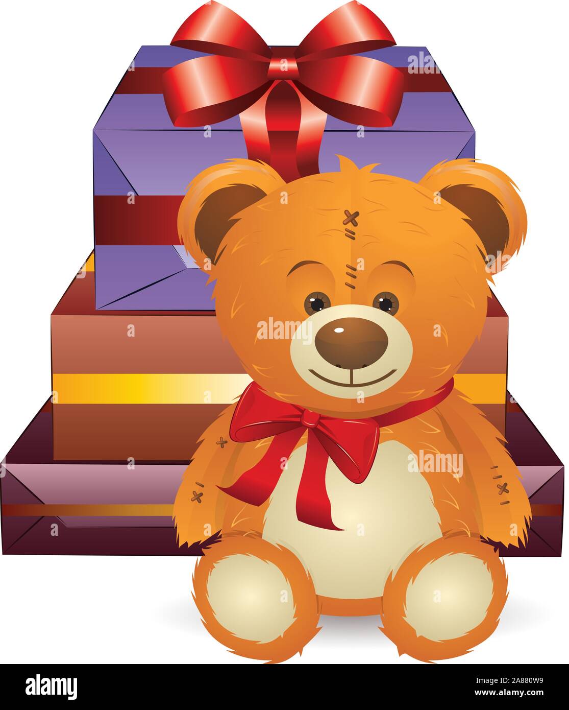 Cute happy teddy bear toy with gift box illustration Stock Vector Image ...
