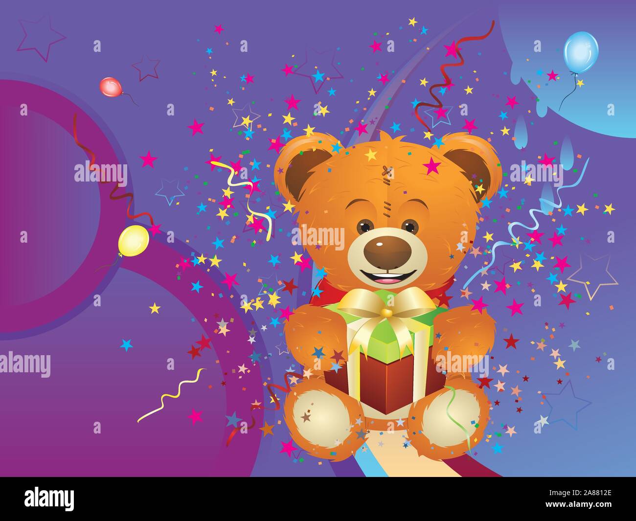 Cute happy teddy bear toy with gift box illustration Stock Vector Image ...