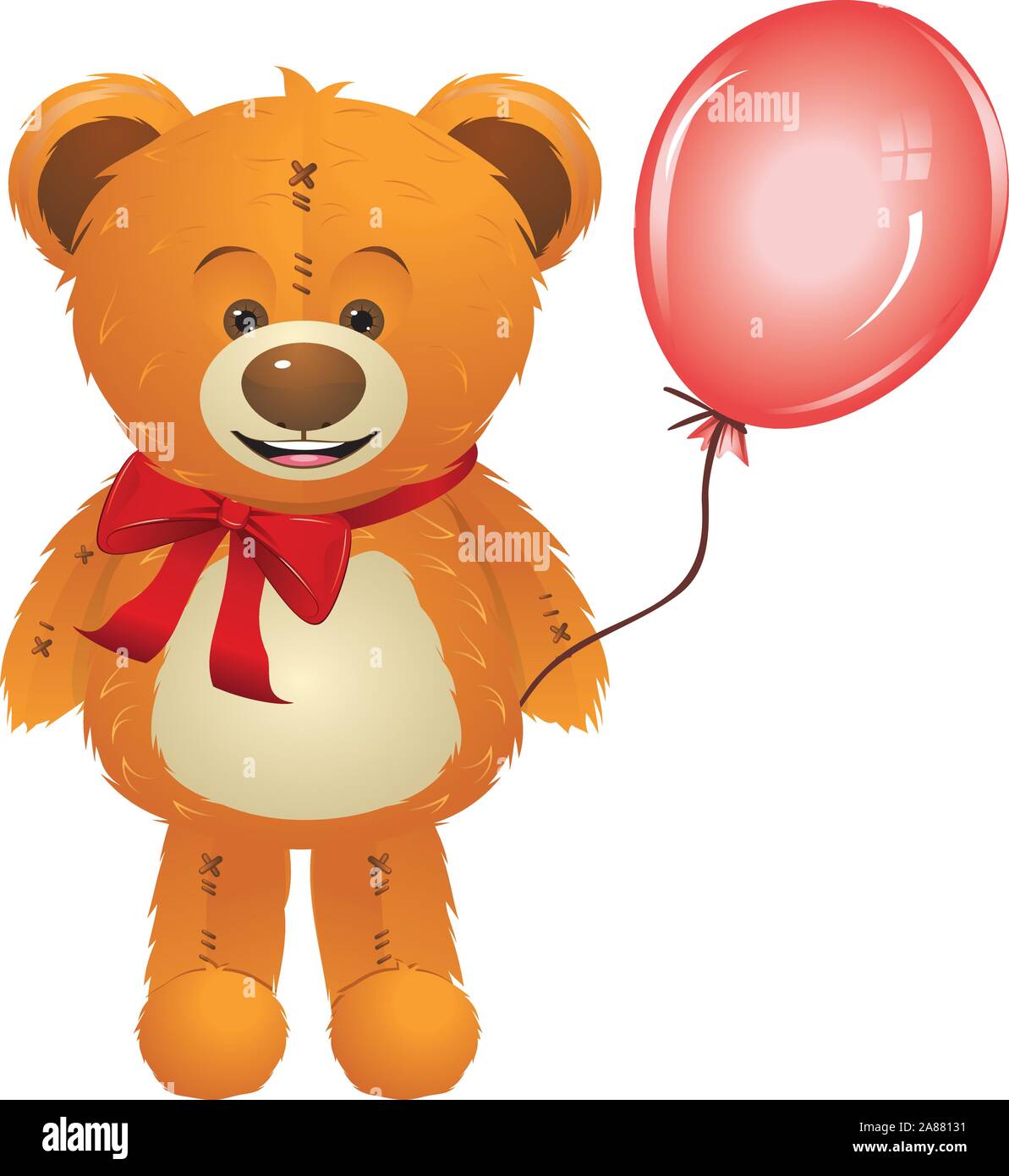 Cute happy teddy bear toy with red bow illustration Stock Vector Image ...