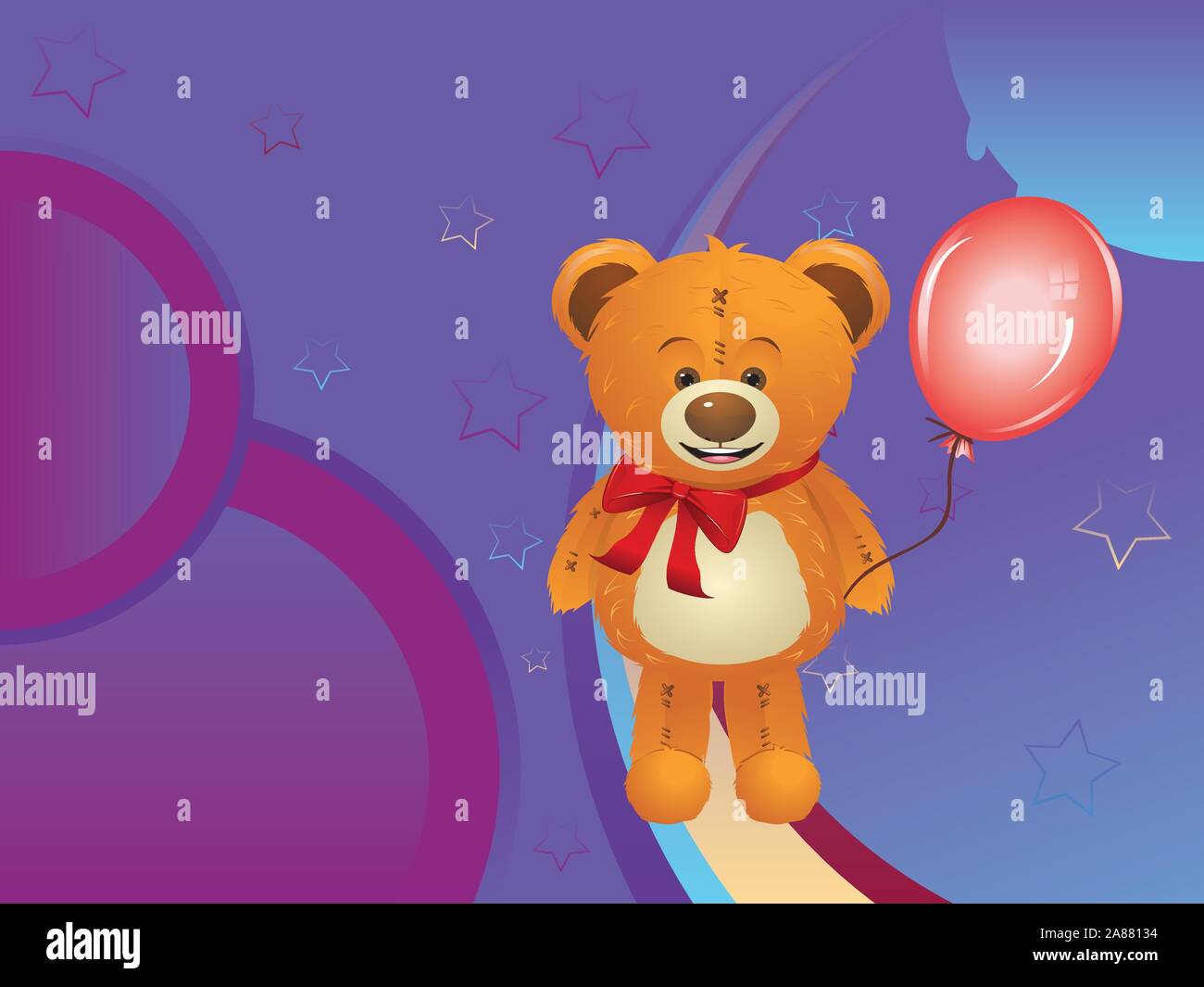 Cute happy teddy bear toy with red bow illustration Stock Vector Image ...