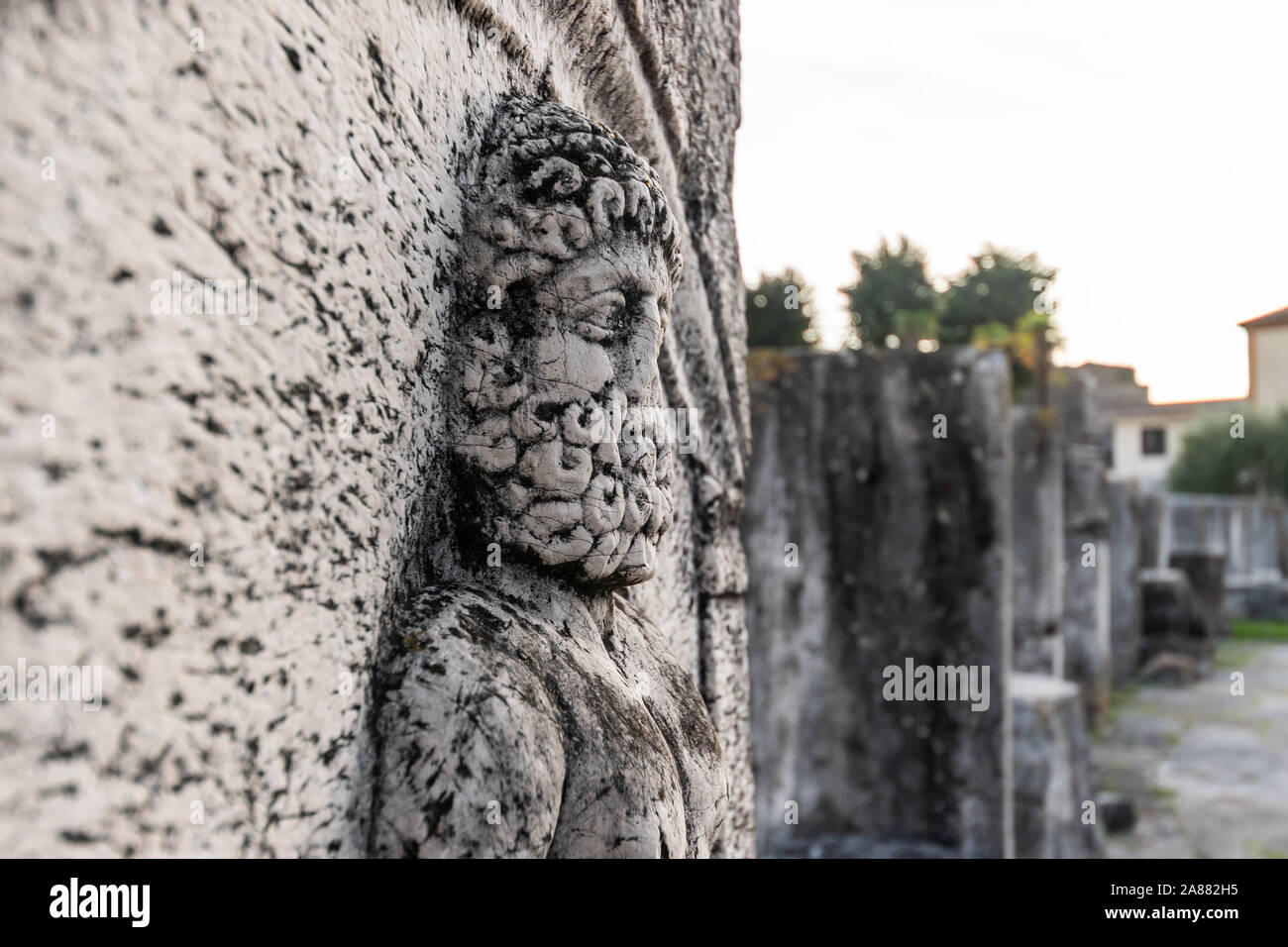 The ruins of the Roman amphitheater located in the Ancient Capua, Caserta, Southern Italy. Stock Photo