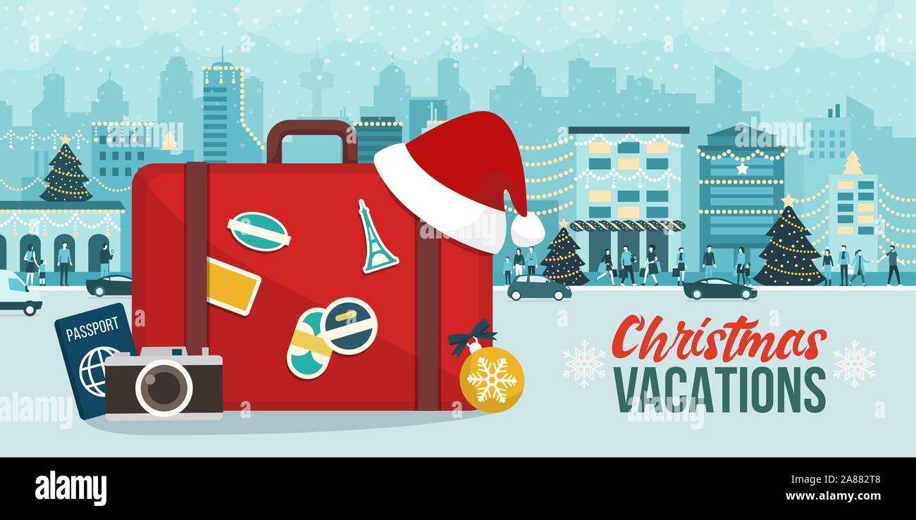Christmas holiday vacations around the world: explore new cities on winter time Stock Vector