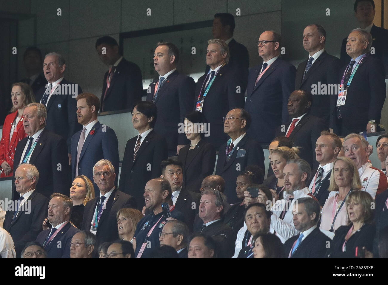 Prince Harry and Albert De Monaco during the World Cup Japan 2019, Final rugby union match between England and South Africa on November 2, 2019 at International Stadium Yokohama in Yokohama, Japan - Photo Laurent Lairys / DPPI Stock Photo