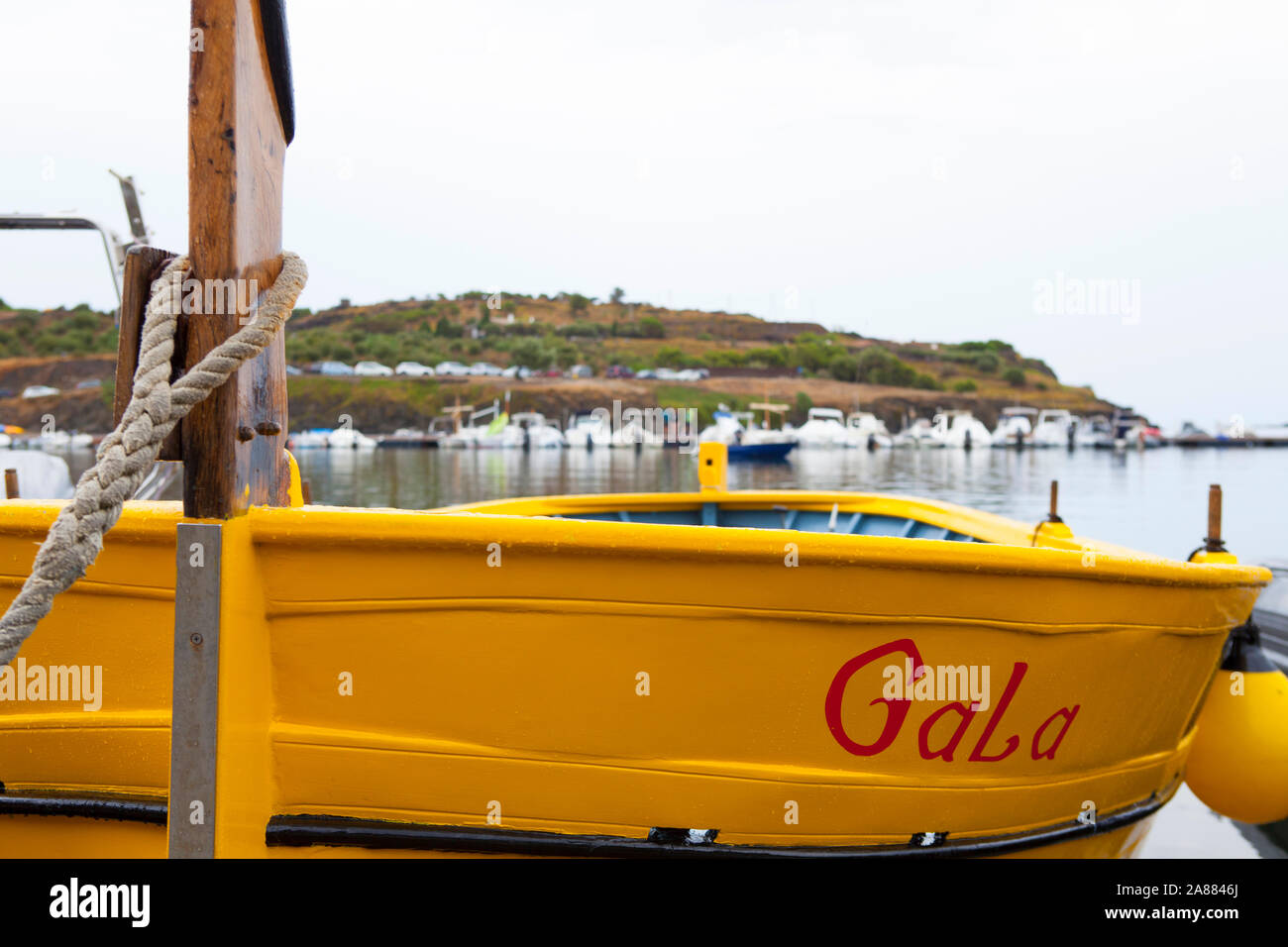 Dali's boat - Gala, the boat of surrealist artist Salvador Dali, Cala de Portlligat, Cadaques, Catalonia, Spain Stock Photo