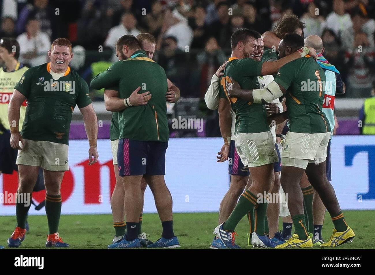 Célébration Victory of Team South Africa during the World Cup Japan 2019, 3rd place rugby union match between New Zealand and Wales on November 1, 2019 at Tokyo stadium in Tokyo, Japan - Photo Laurent Lairys / DPPI Stock Photo