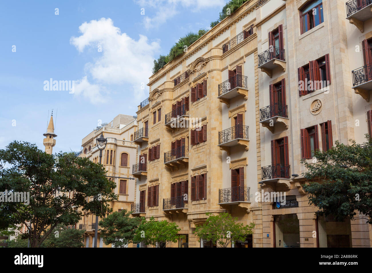 Reconstructed French-mandate era buildings in Downtown Beirut, which house apartments and luxury shops Stock Photo