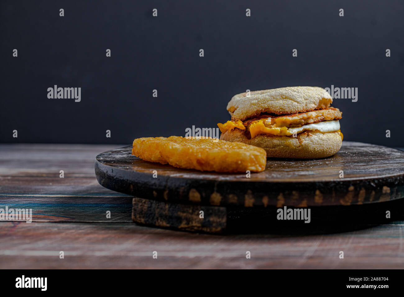 chicken sausage McMuffin with egg, and golden brown and crispy
