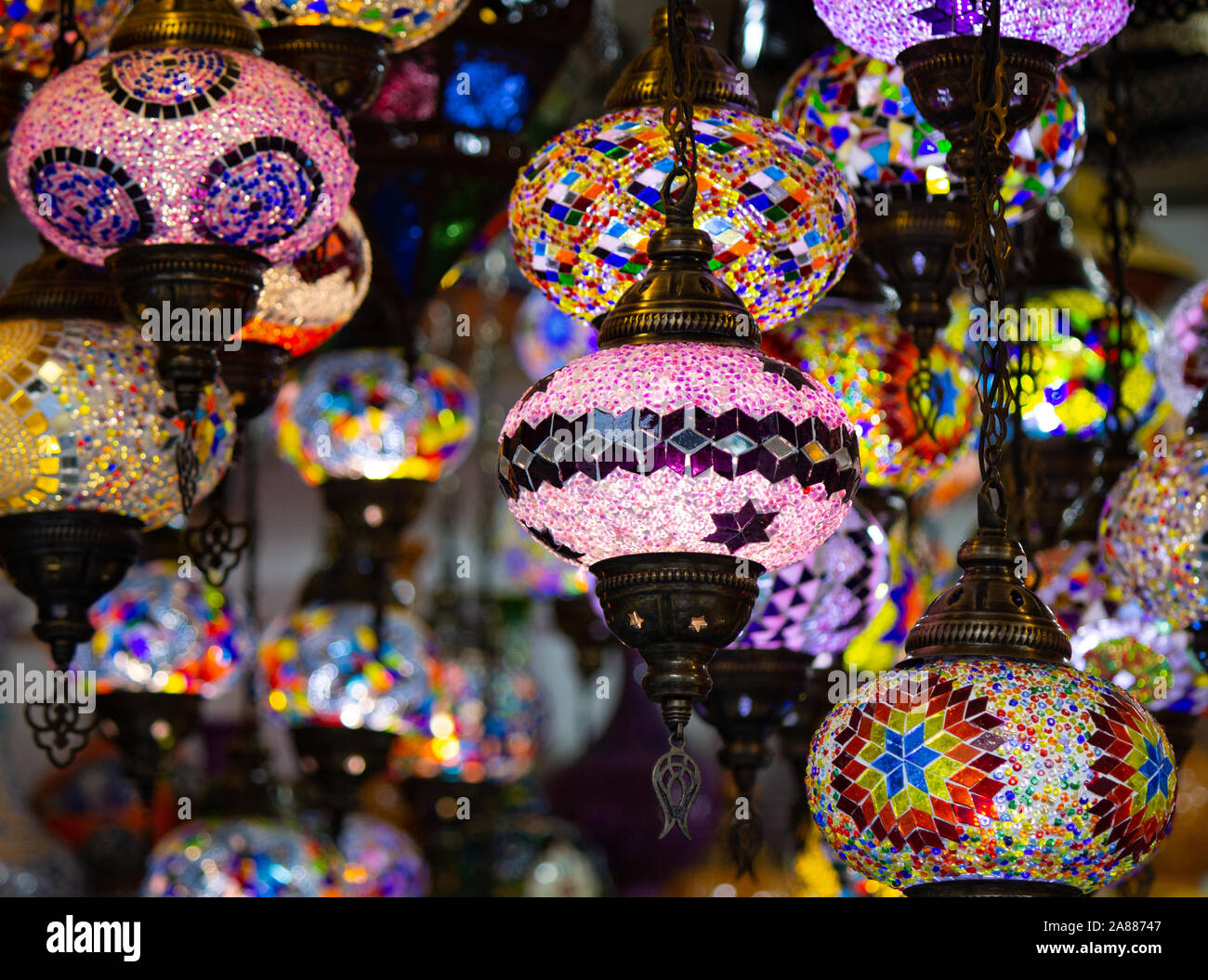A bunch of turkish lamps at one of many Kemer gift shops. Antalya