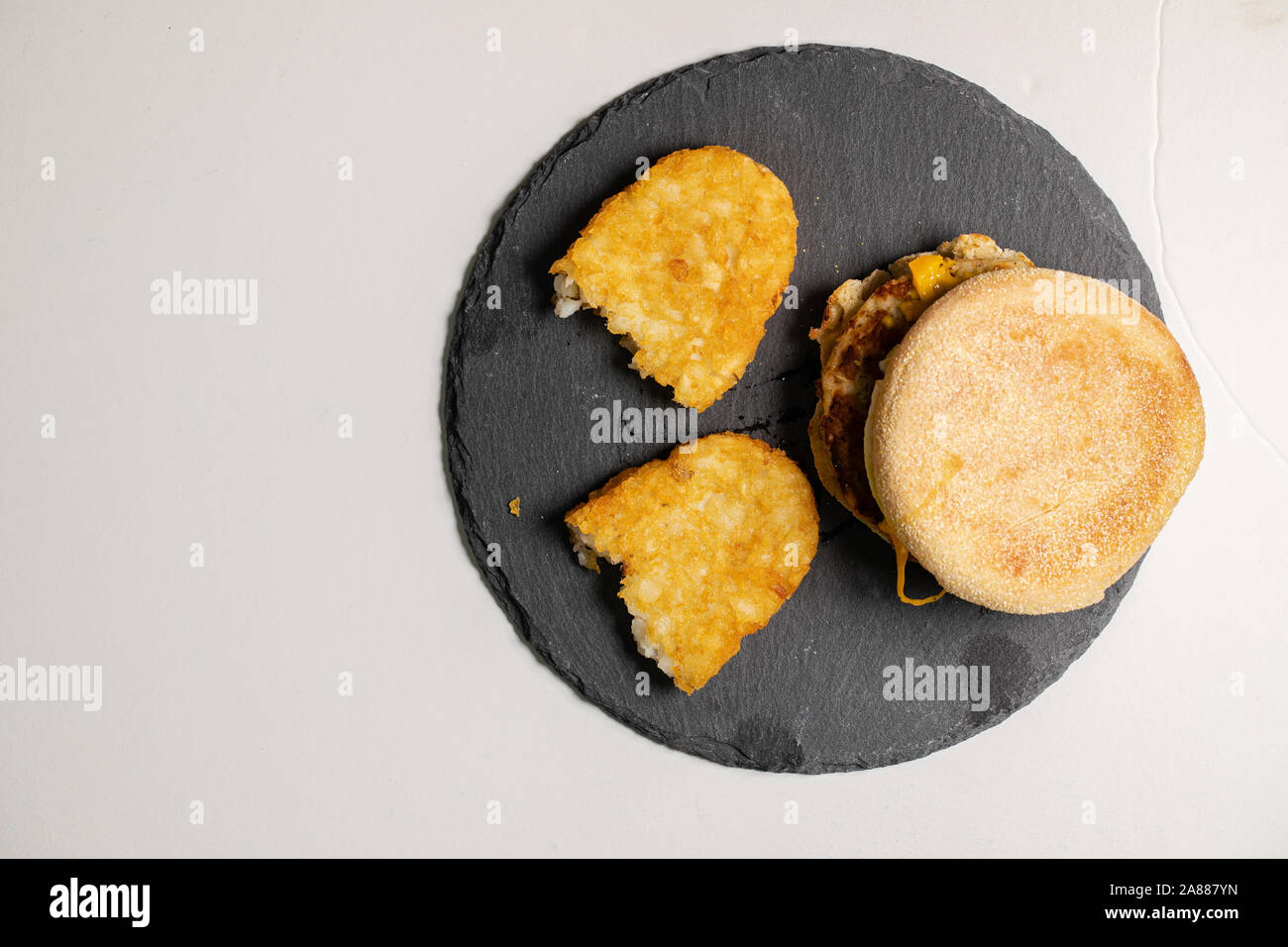 chicken sausage McMuffin with egg, and golden brown and crispy