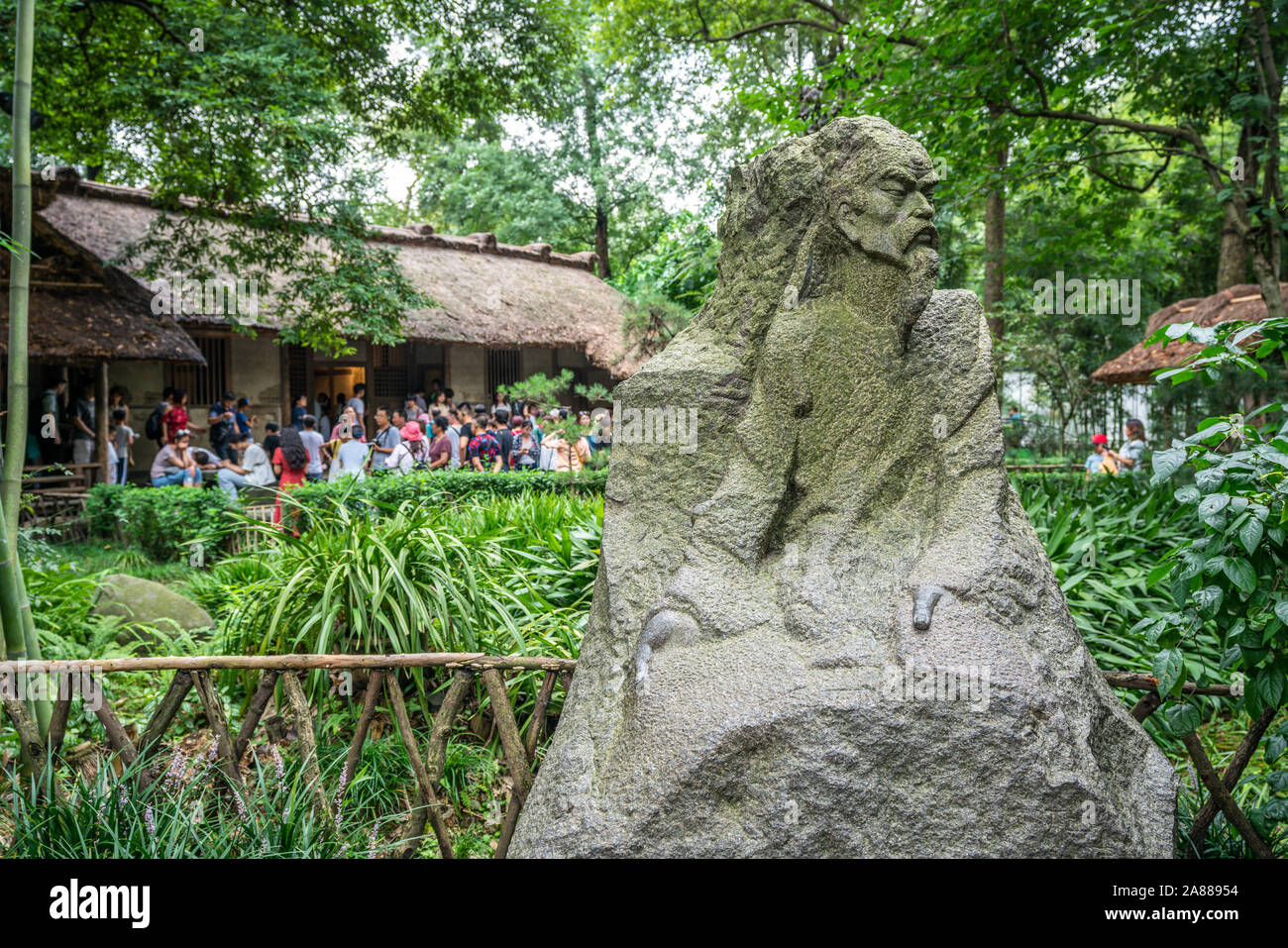 Statue Of Chinese Poet Dufu And Du Fu Thatched Cottage In