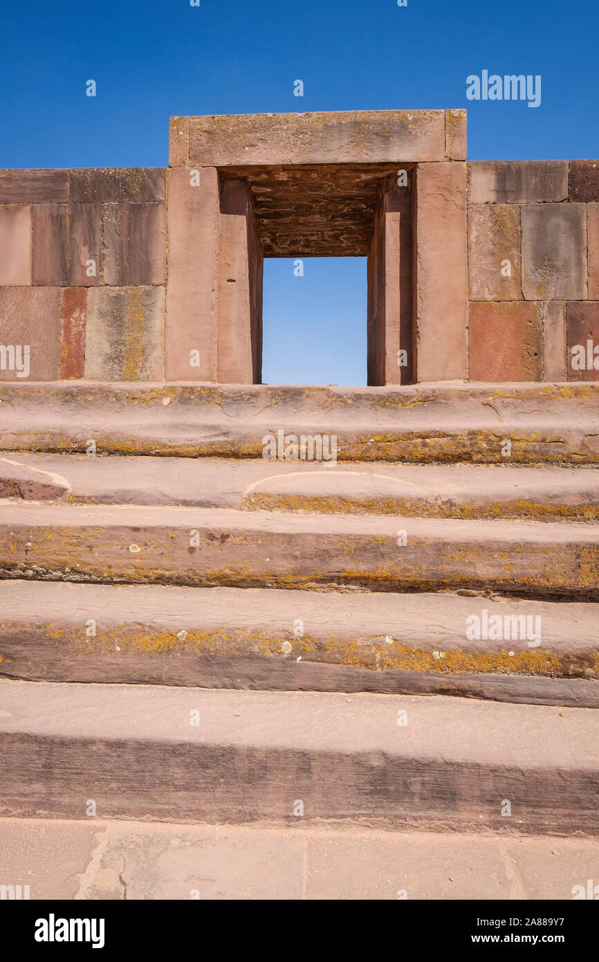 Kalasasaya Temple entrance at Tiwanaku Archeological Complex, Bolivia Stock Photo