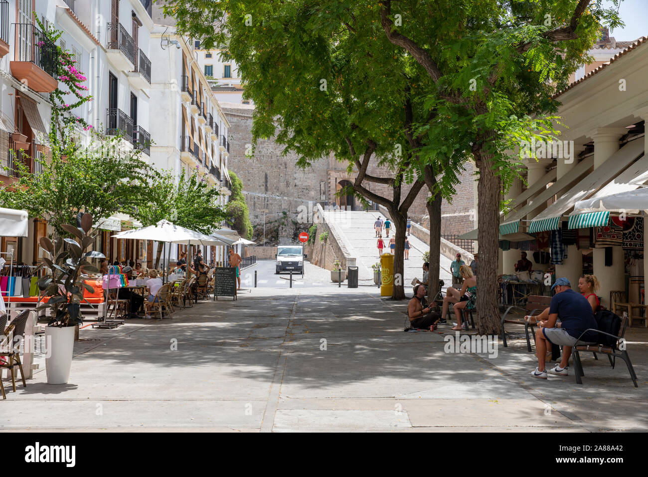 Waterfront and fortified historic old town, Dalt Vila, cathedral, Ibiza Town, Eivissa, Balearic Islands, Spain, Mediterranean, Europe Stock Photo