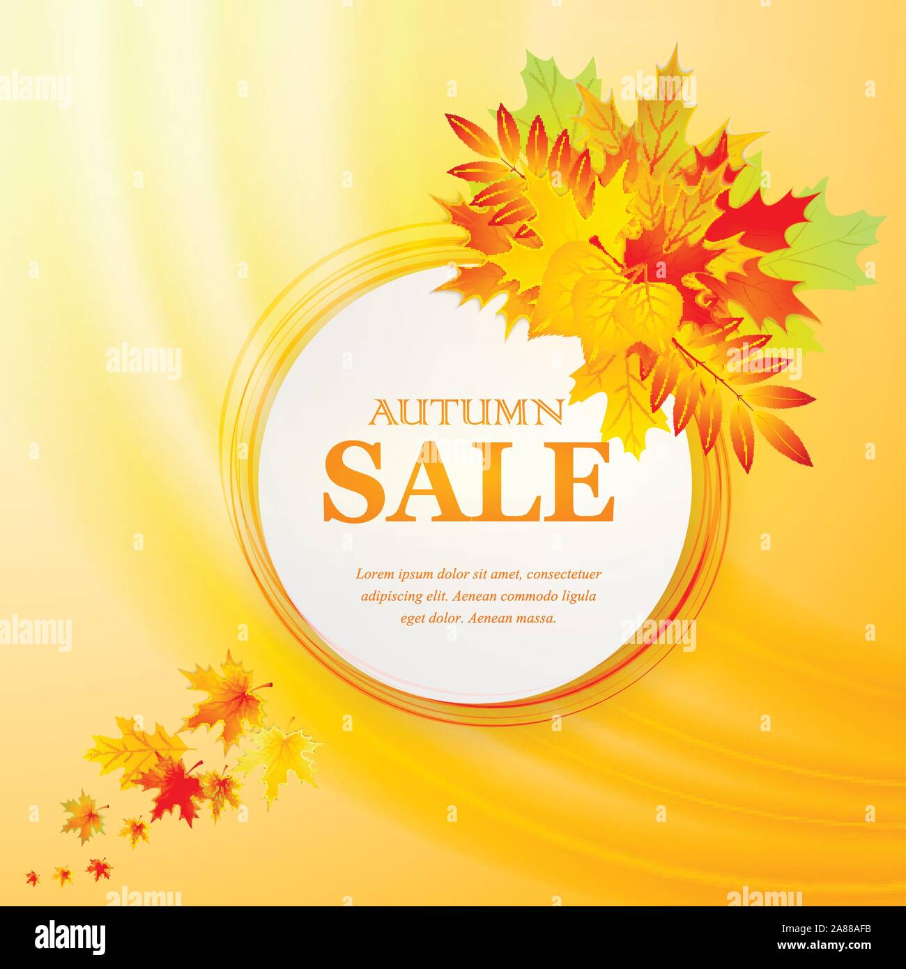 Advertising discount banner with fallen leaves. Autumn sale hand drawn. Vector illustration Stock Vector